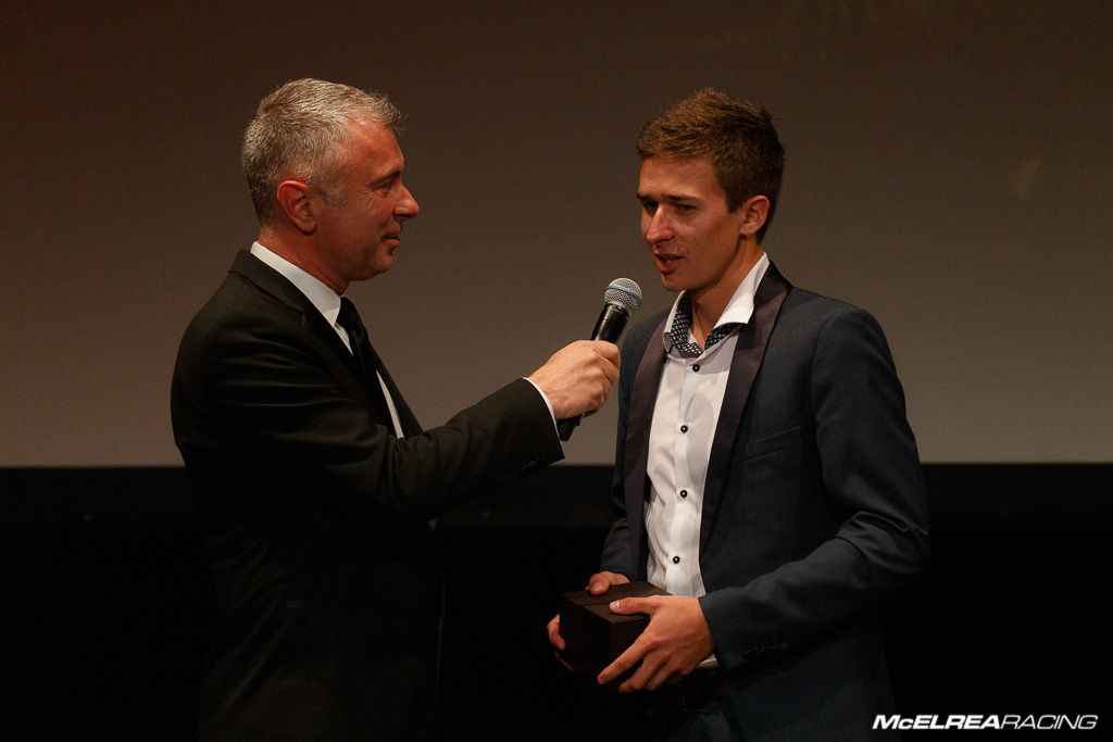 Matt Campbell accepting his award for the the most 'fastest race laps' during the 2016 season...